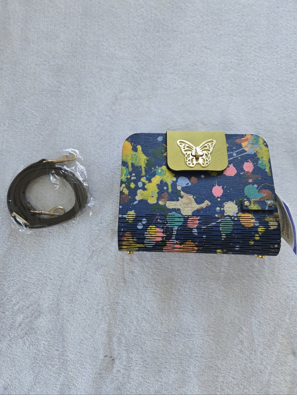Bags To Butterflies Colorful Paint-Splash Crossbody Bag with Butterfly Accent
